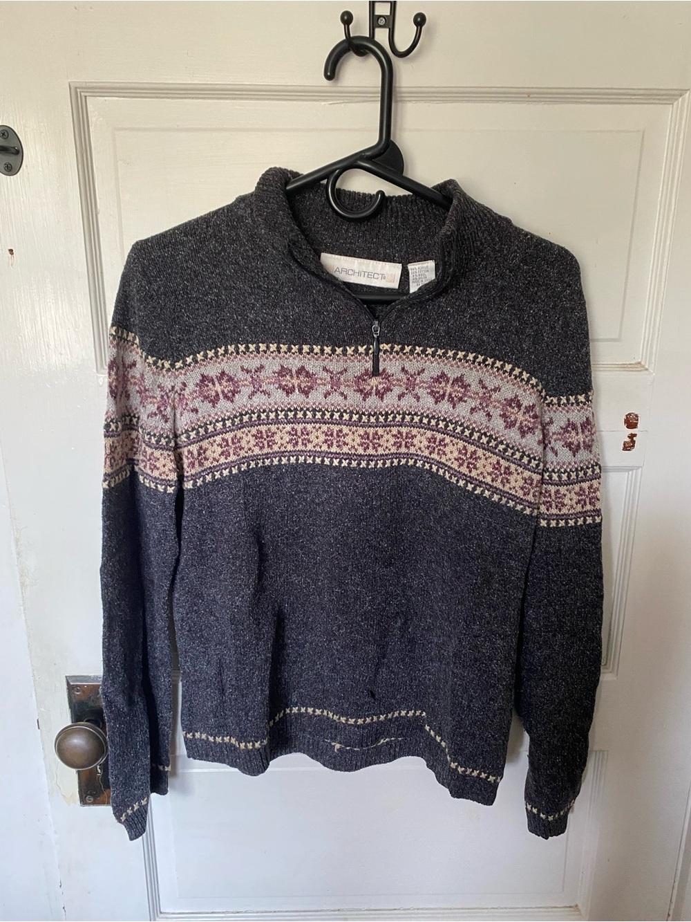 ARCHITECT Dark Charcoal Half-Zip Sweater with Cream & Pink Fair Isle